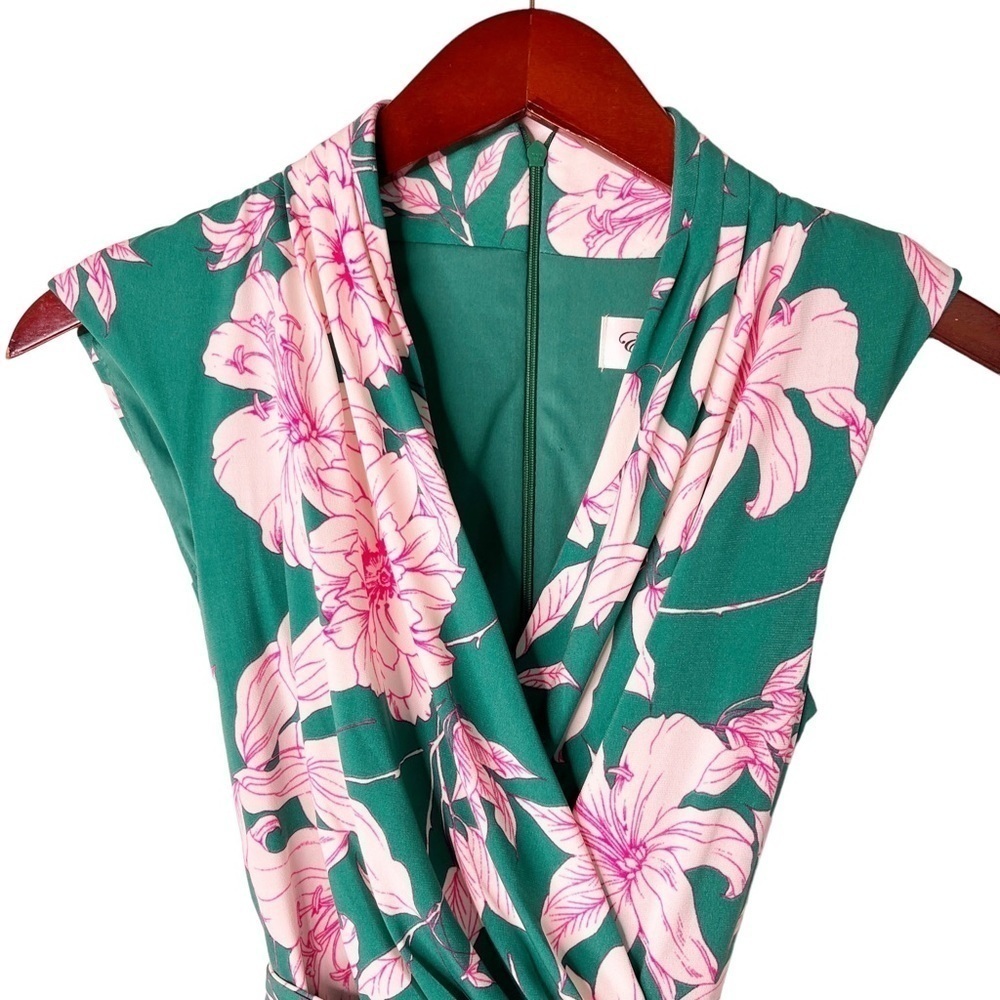 ELIZA J NWT Sleeveless Faux Wrap Tie Waist Dress Size 2 in Garden Floral Green - Picture 5 of 16